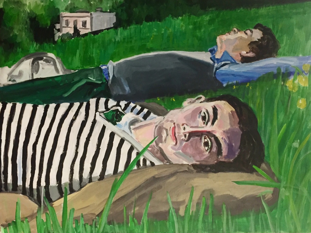 Andrew and Aloysius in (Brideshead afternoon); acrylic on canvas, 30X40, 2017
