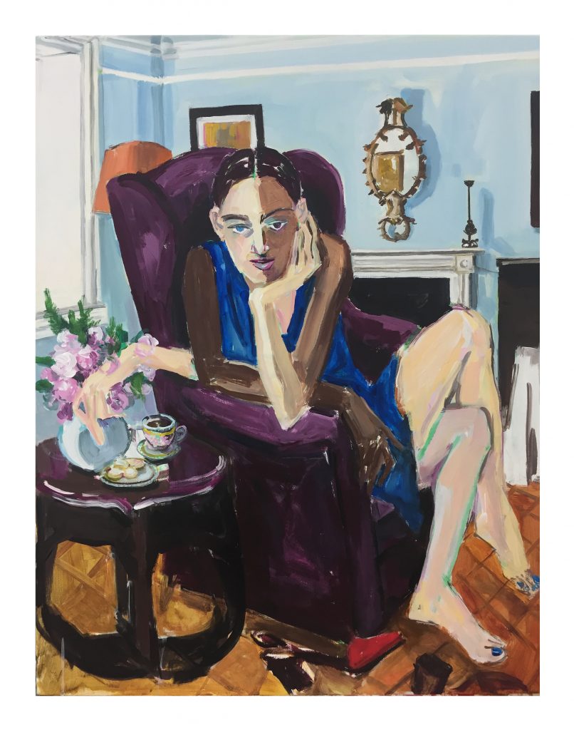 Blue Dress On Purple Armchair 22X28 acrylic on canvas 2019