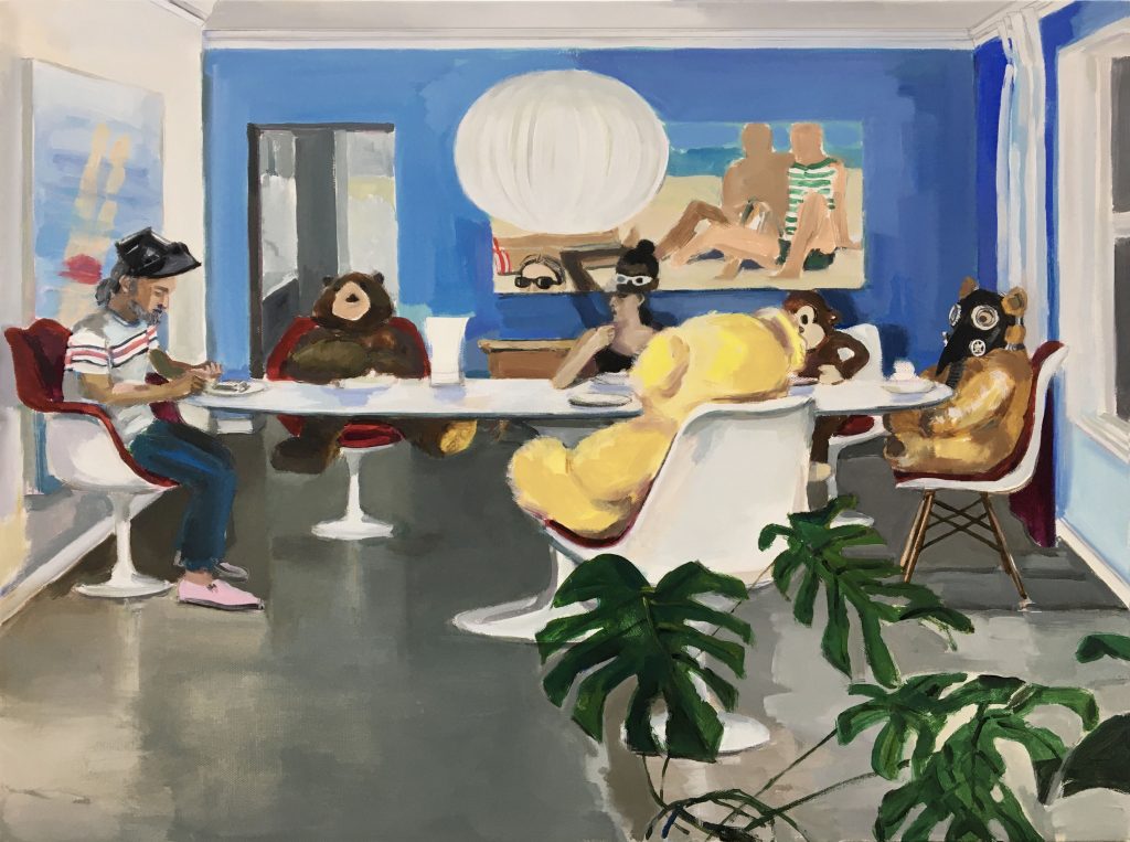 covid dinner party, acrylic on canvas, 22X28 2020