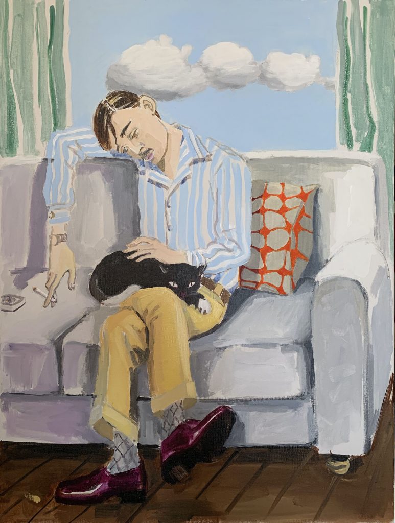 Timeless Man Petting His Cat, 2022 Acrylic on canvas (18 x 24 in)